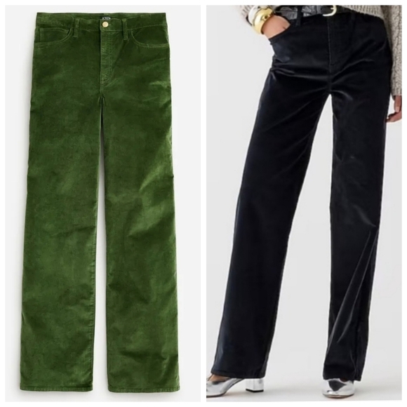 J. Crew Full Length Slim Wide Leg Pants BV661 in Stretch Velvet Green Size 29 - Picture 3 of 14